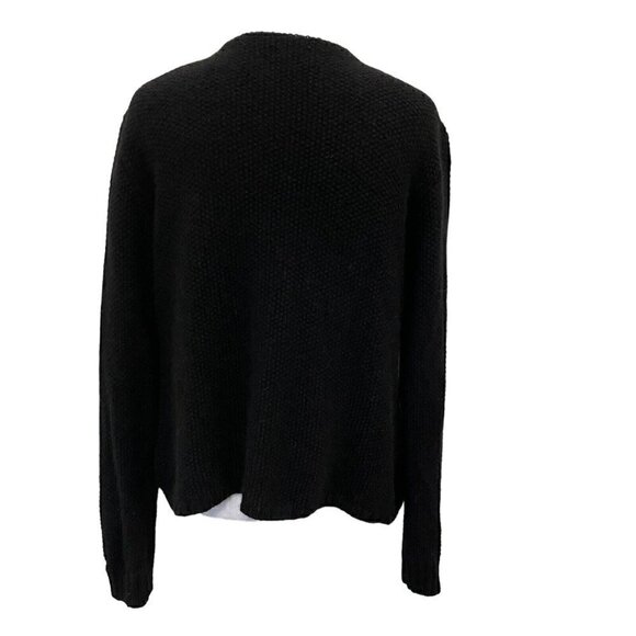 EILEEN FISHER Yak Merino Wool Leather Trim Cardigan Sweater Black Medium Petite - Picture 7 of 8